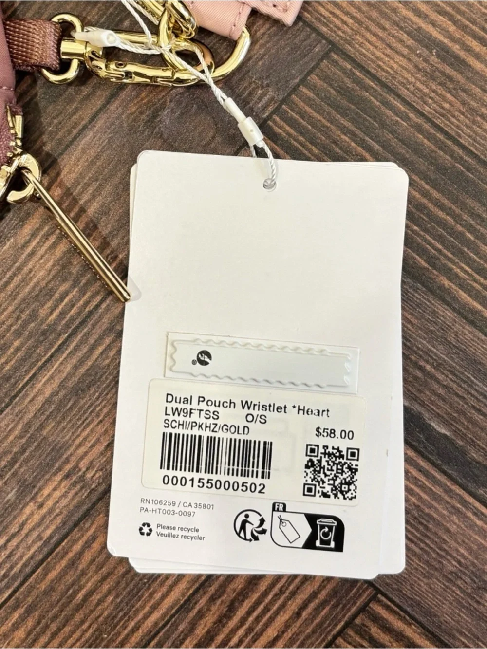 NWT Lululemon Dual Pouch Wristlet *Heart In Spiced Chai/Pink Haze/Gold